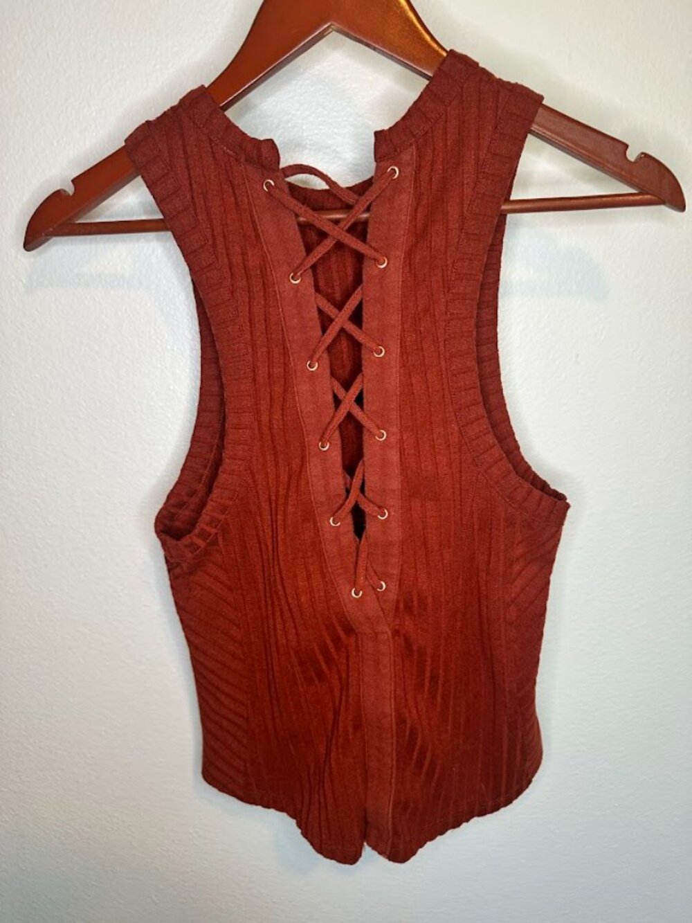 Free People "Check It Out" Lace Up Corset Back Tank Top - S